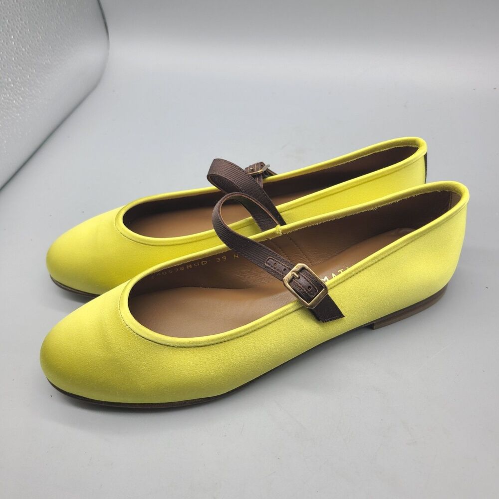 Margaux Demi Jane Shoes Ballet Flats Yellow Satin Size US 8.5-9 N /39 N EU NEW